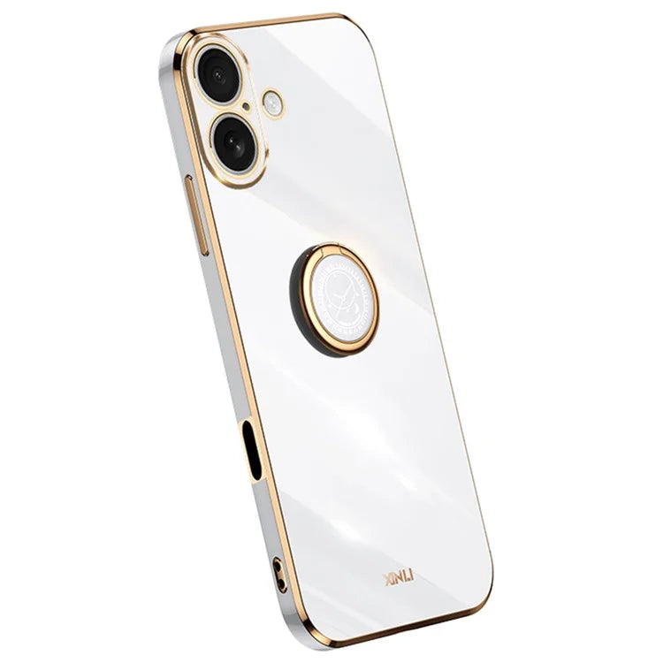 XINLI For iPhone 16 Plus Case Ring Kickstand Electroplating TPU Phone Cover