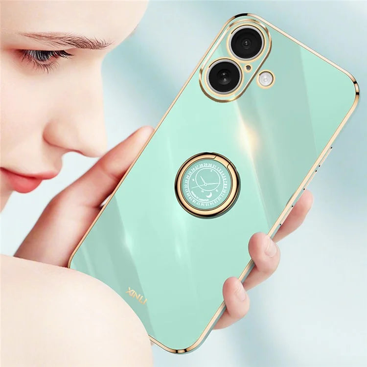 XINLI For iPhone 16 Plus Case Ring Kickstand Electroplating TPU Phone Cover