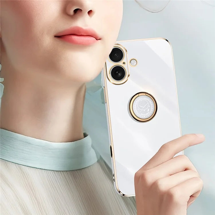 XINLI For iPhone 16 Plus Case Ring Kickstand Electroplating TPU Phone Cover