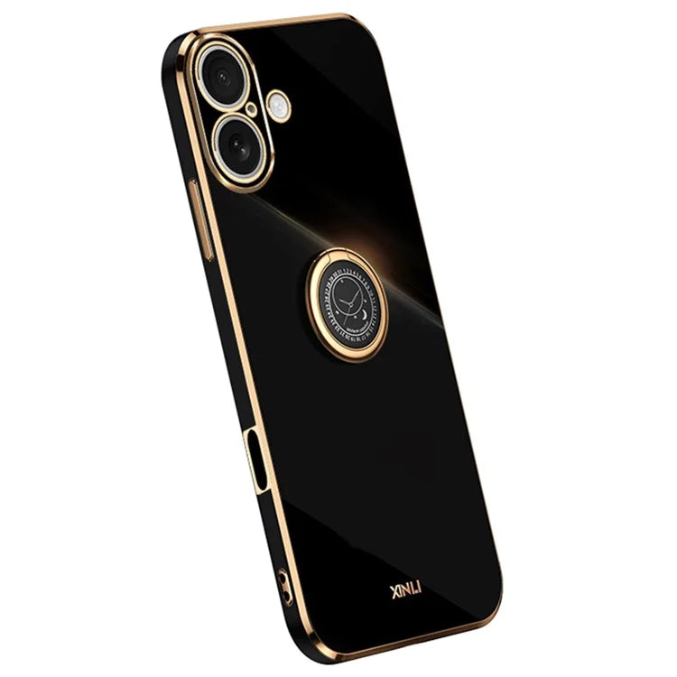 XINLI For iPhone 16 Plus Case Ring Kickstand Electroplating TPU Phone Cover