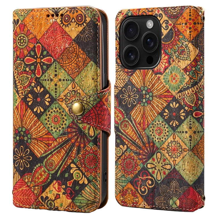 For iPhone 16 Pro Case Flower Printing Stand PU Leather Protective Phone Cover