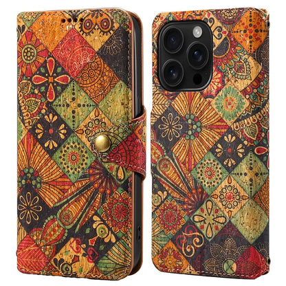 For iPhone 16 Pro Case Flower Printing Stand PU Leather Protective Phone Cover