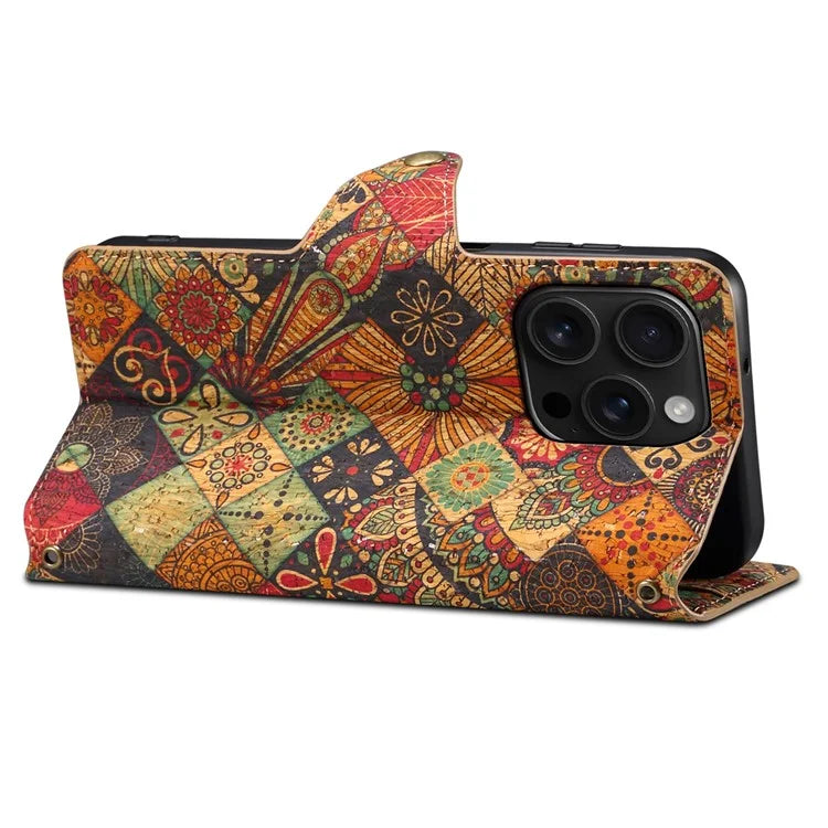 For iPhone 16 Pro Case Flower Printing Stand PU Leather Protective Phone Cover