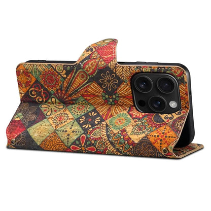 For iPhone 16 Pro Case Flower Printing Stand PU Leather Protective Phone Cover