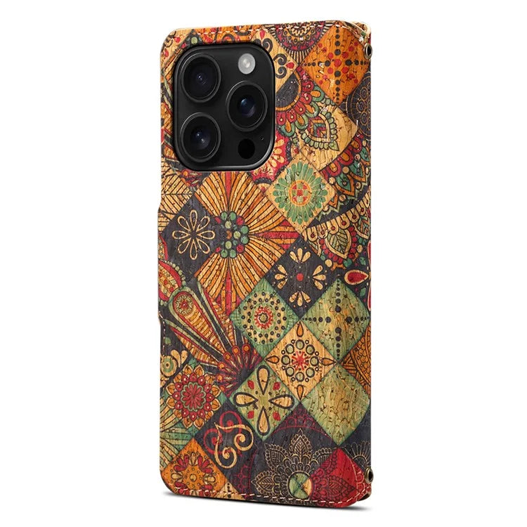 For iPhone 16 Pro Case Flower Printing Stand PU Leather Protective Phone Cover