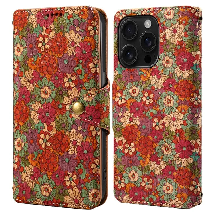 For iPhone 16 Pro Case Flower Printing Stand PU Leather Protective Phone Cover