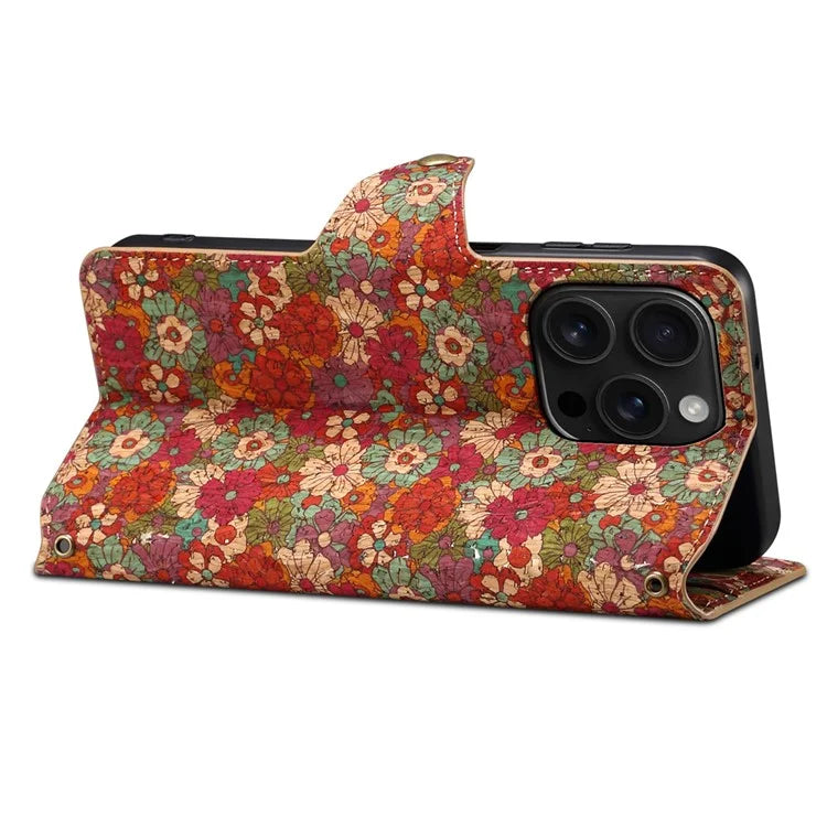 For iPhone 16 Pro Case Flower Printing Stand PU Leather Protective Phone Cover