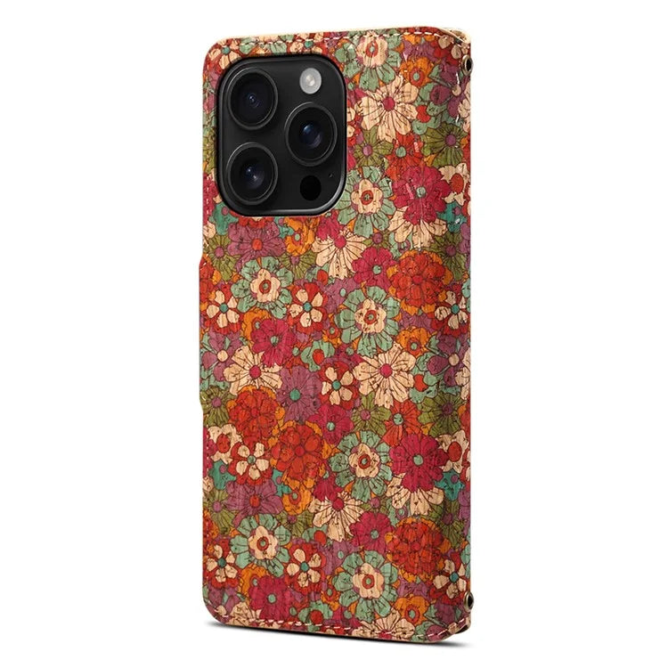 For iPhone 16 Pro Case Flower Printing Stand PU Leather Protective Phone Cover