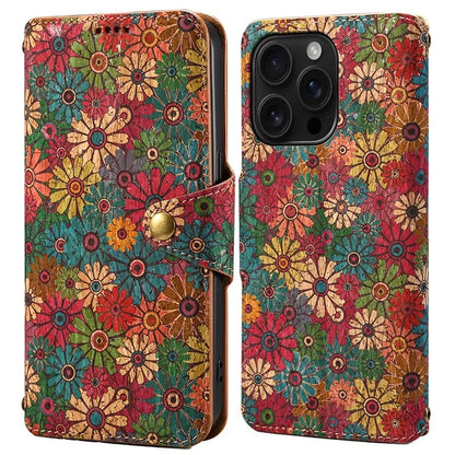 For iPhone 16 Pro Case Flower Printing Stand PU Leather Protective Phone Cover