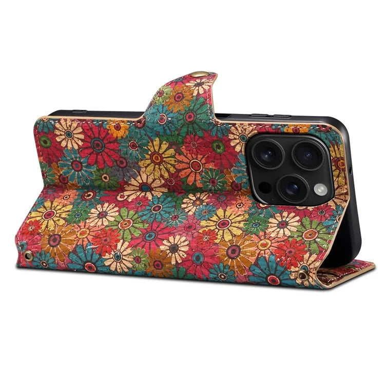 For iPhone 16 Pro Case Flower Printing Stand PU Leather Protective Phone Cover