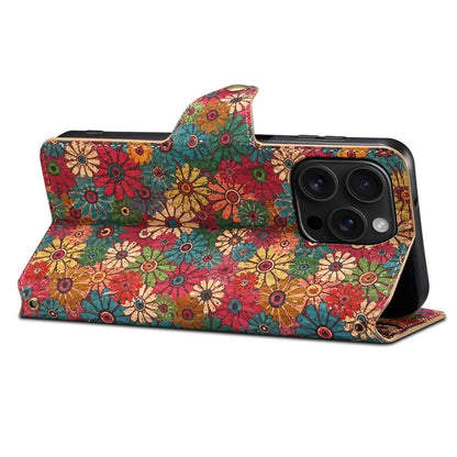 For iPhone 16 Pro Case Flower Printing Stand PU Leather Protective Phone Cover