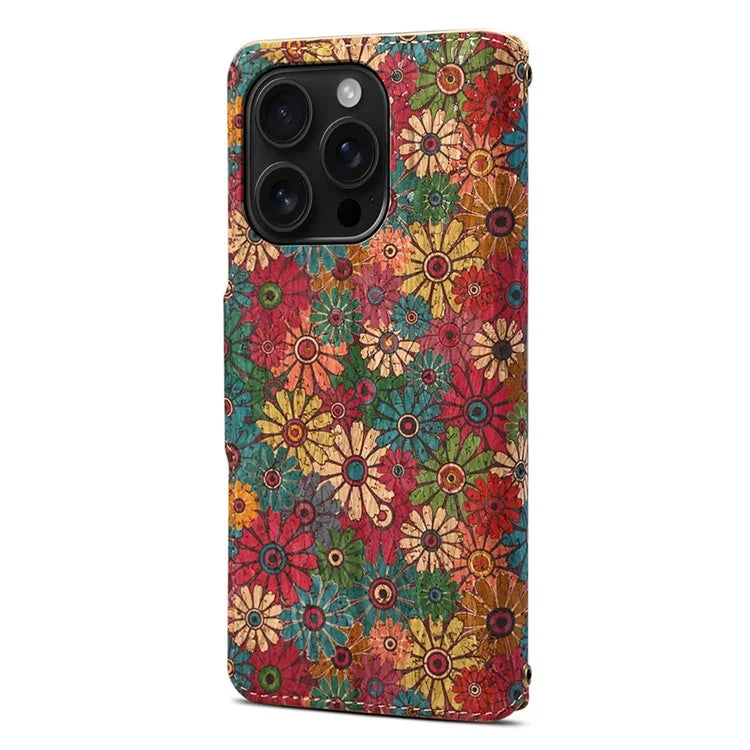 For iPhone 16 Pro Case Flower Printing Stand PU Leather Protective Phone Cover