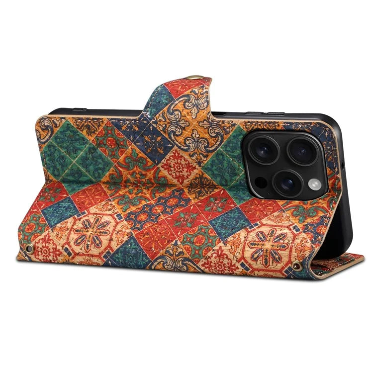For iPhone 16 Pro Case Flower Printing Stand PU Leather Protective Phone Cover