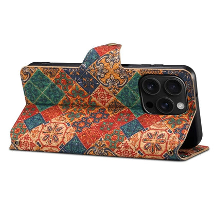 For iPhone 16 Pro Case Flower Printing Stand PU Leather Protective Phone Cover