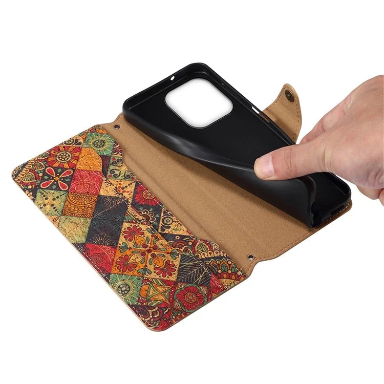 For iPhone 16 Pro Case Flower Printing Stand PU Leather Protective Phone Cover