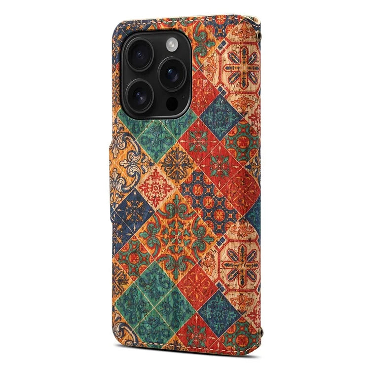 For iPhone 16 Pro Case Flower Printing Stand PU Leather Protective Phone Cover