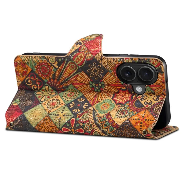 For iPhone 16 Plus Case Flower Printing Stand PU Leather Protective Phone Cover