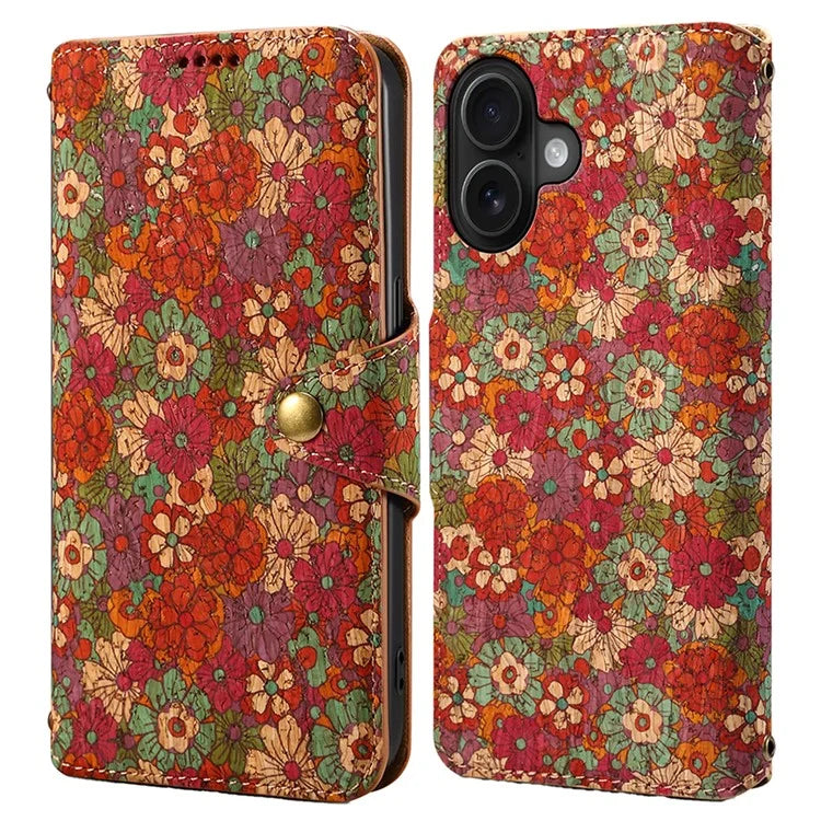 For iPhone 16 Plus Case Flower Printing Stand PU Leather Protective Phone Cover
