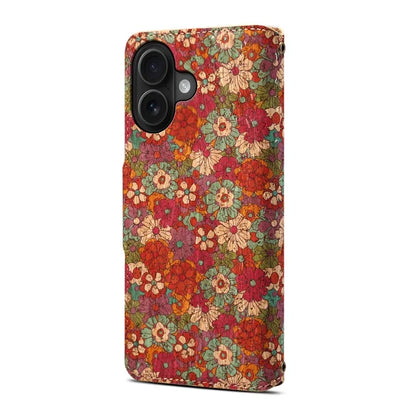 For iPhone 16 Plus Case Flower Printing Stand PU Leather Protective Phone Cover