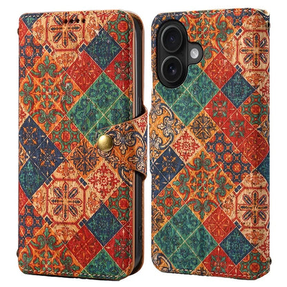 For iPhone 16 Plus Case Flower Printing Stand PU Leather Protective Phone Cover