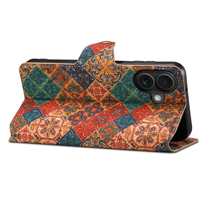For iPhone 16 Plus Case Flower Printing Stand PU Leather Protective Phone Cover