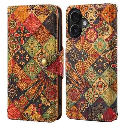 For iPhone 16 Case Flower Printing Stand PU Leather Protective Phone Cover
