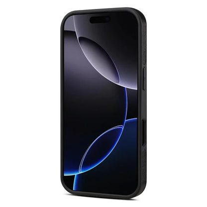DENIOR For iPhone 16 Plus Case Rotating Magnetic Kickstand Genuine Cow Leather Phone Back Cover - Black