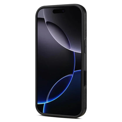DENIOR For iPhone 16 Pro Case Rotating Magnetic Kickstand Genuine Cow Leather Phone Back Cover - Black