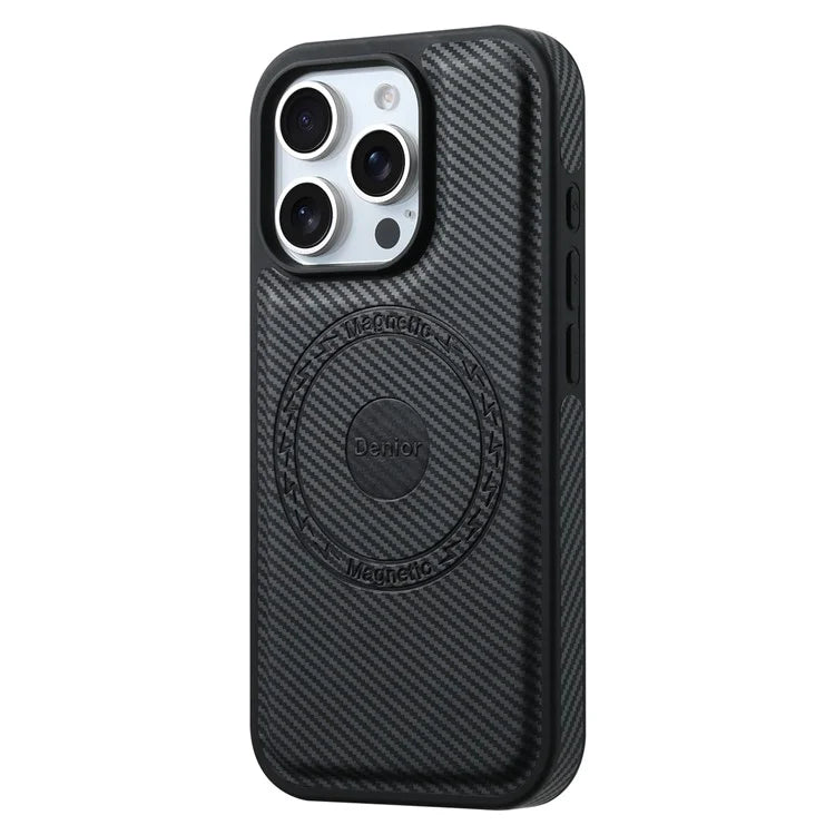 DENIOR For iPhone 16 Pro Max Case Compatible with MagSafe Carbon Fiber Texture Leather Back Cover