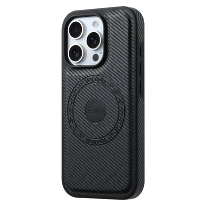 DENIOR For iPhone 16 Pro Max Case Compatible with MagSafe Carbon Fiber Texture Leather Back Cover