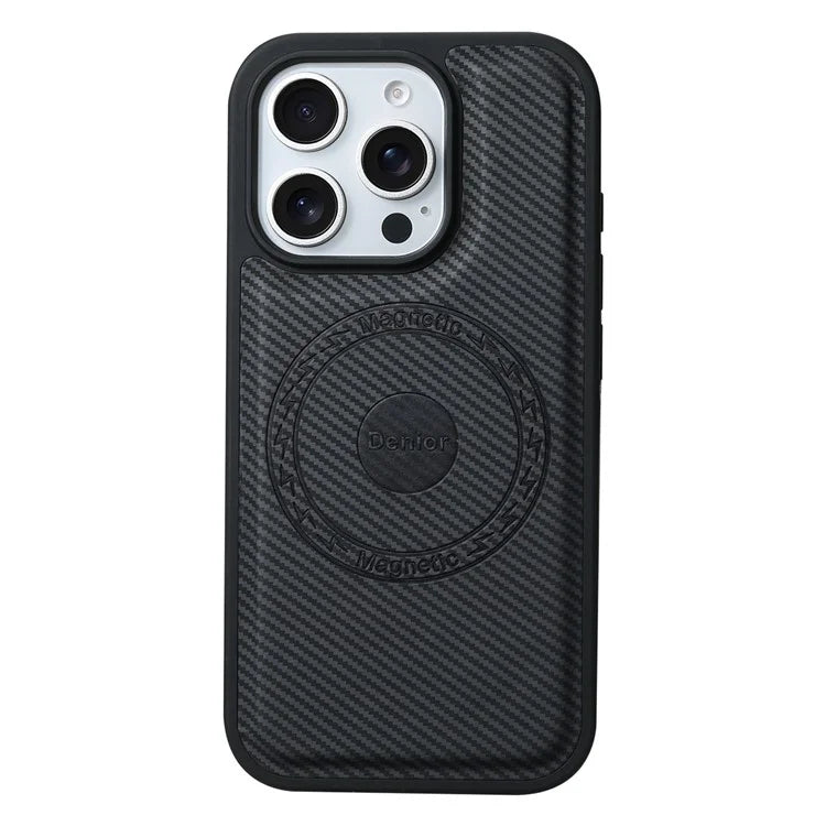 DENIOR For iPhone 16 Pro Max Case Compatible with MagSafe Carbon Fiber Texture Leather Back Cover