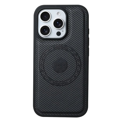 DENIOR For iPhone 16 Pro Max Case Compatible with MagSafe Carbon Fiber Texture Leather Back Cover