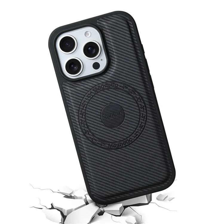 DENIOR For iPhone 16 Pro Max Case Compatible with MagSafe Carbon Fiber Texture Leather Back Cover
