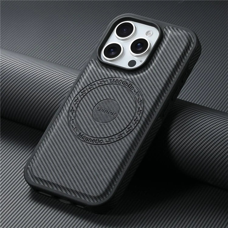 DENIOR For iPhone 16 Pro Max Case Compatible with MagSafe Carbon Fiber Texture Leather Back Cover