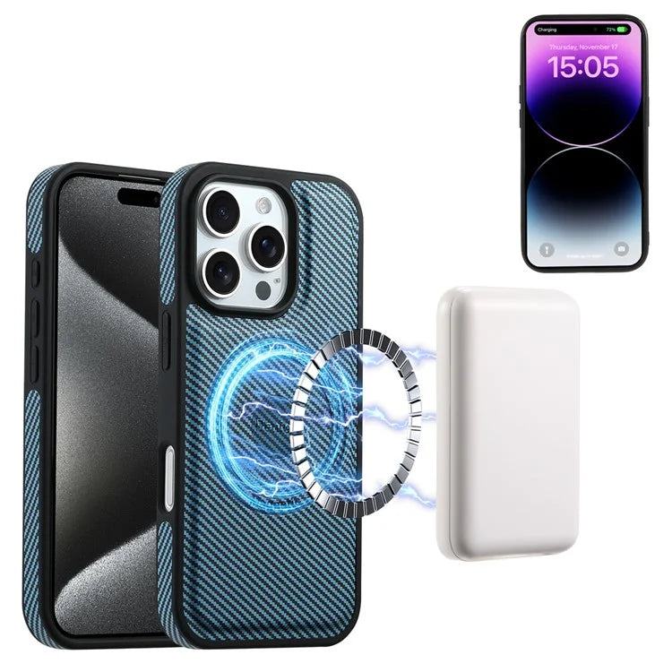 DENIOR For iPhone 16 Pro Max Case Compatible with MagSafe Carbon Fiber Texture Leather Back Cover