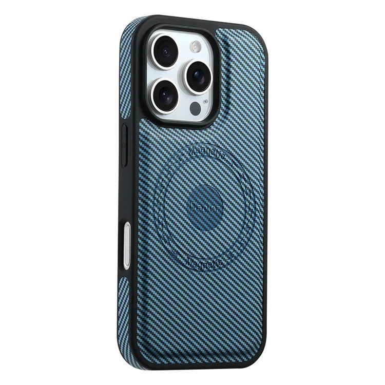 DENIOR For iPhone 16 Pro Max Case Compatible with MagSafe Carbon Fiber Texture Leather Back Cover
