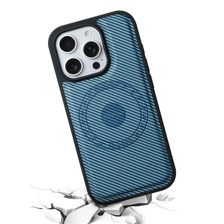 DENIOR For iPhone 16 Pro Max Case Compatible with MagSafe Carbon Fiber Texture Leather Back Cover