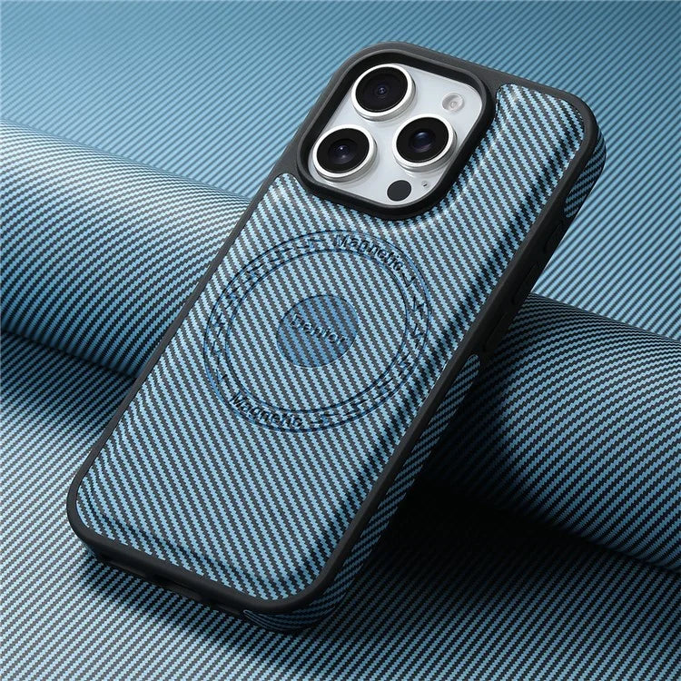 DENIOR For iPhone 16 Pro Max Case Compatible with MagSafe Carbon Fiber Texture Leather Back Cover