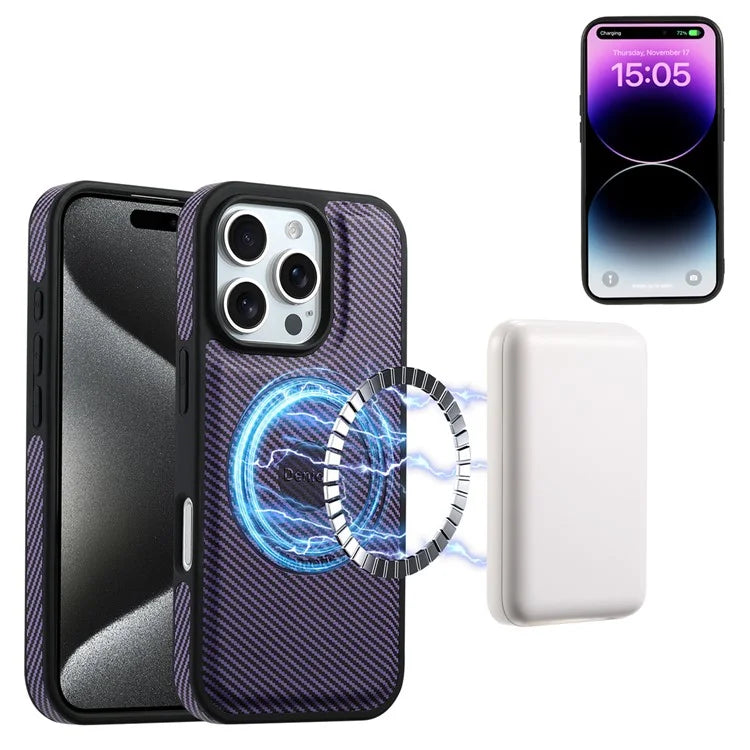 DENIOR For iPhone 16 Pro Max Case Compatible with MagSafe Carbon Fiber Texture Leather Back Cover
