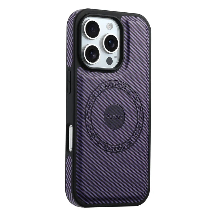DENIOR For iPhone 16 Pro Max Case Compatible with MagSafe Carbon Fiber Texture Leather Back Cover