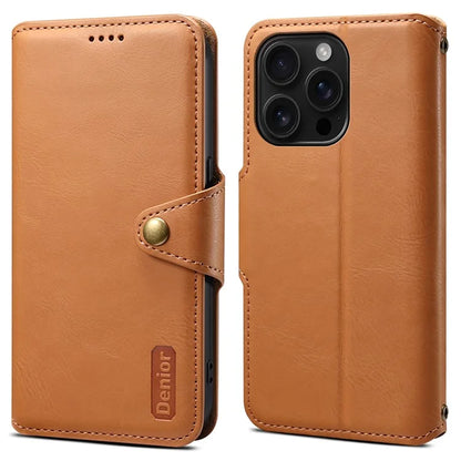 DENIOR For iPhone 16 Pro Case Wallet Cowhide Texture Leather Phone Cover