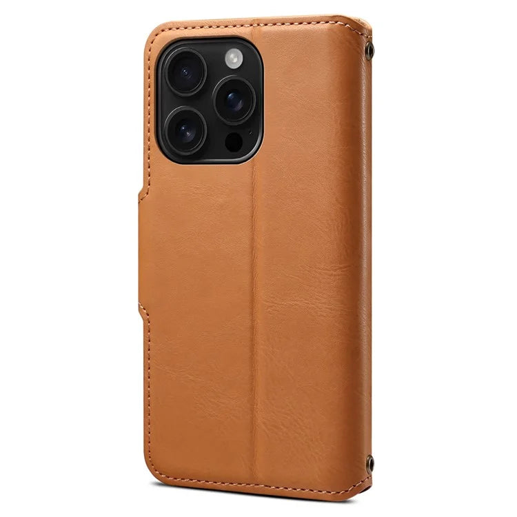 DENIOR For iPhone 16 Pro Case Wallet Cowhide Texture Leather Phone Cover