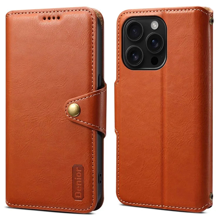 DENIOR For iPhone 16 Pro Case Wallet Cowhide Texture Leather Phone Cover