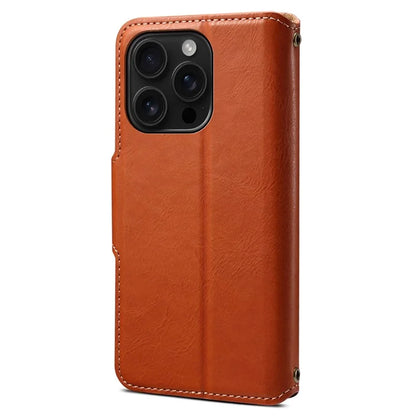 DENIOR For iPhone 16 Pro Case Wallet Cowhide Texture Leather Phone Cover
