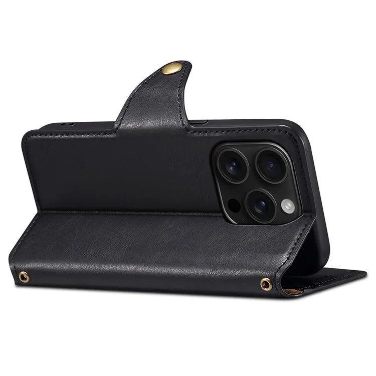 DENIOR For iPhone 16 Pro Case Wallet Cowhide Texture Leather Phone Cover