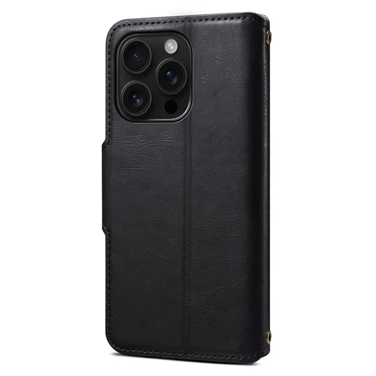 DENIOR For iPhone 16 Pro Case Wallet Cowhide Texture Leather Phone Cover