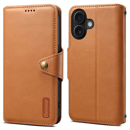 DENIOR For iPhone 16 Plus Case Wallet Cowhide Texture Leather Phone Cover