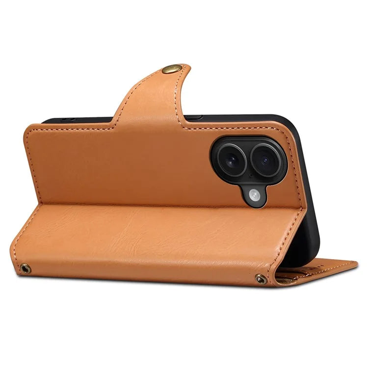 DENIOR For iPhone 16 Plus Case Wallet Cowhide Texture Leather Phone Cover