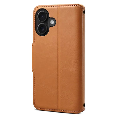 DENIOR For iPhone 16 Plus Case Wallet Cowhide Texture Leather Phone Cover