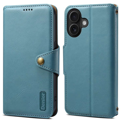 DENIOR For iPhone 16 Plus Case Wallet Cowhide Texture Leather Phone Cover